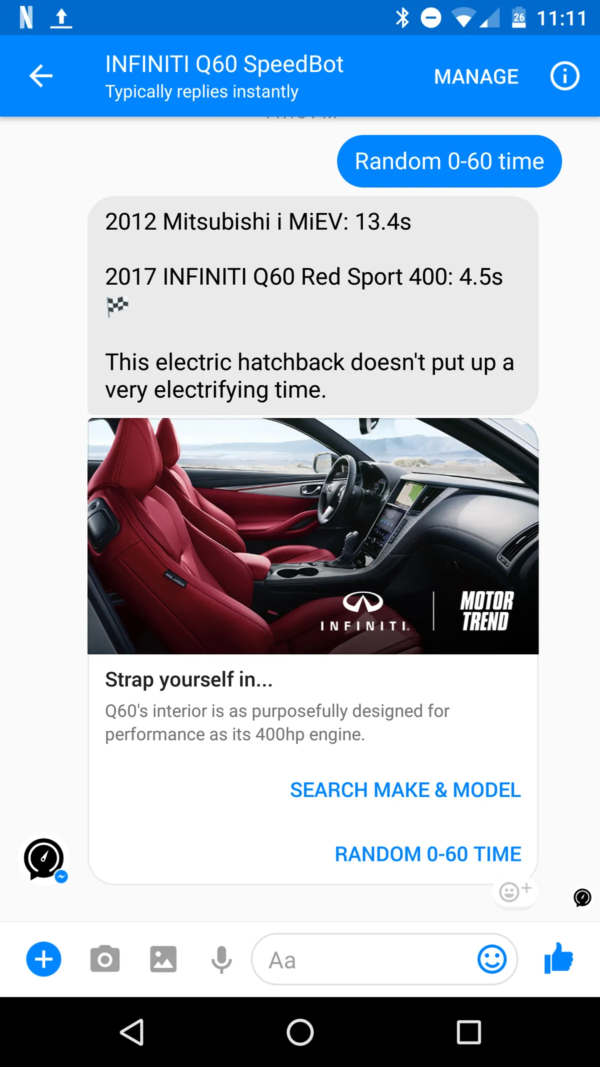 INFINITI: Q60 Speedbot