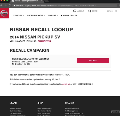 Recalls list screen.