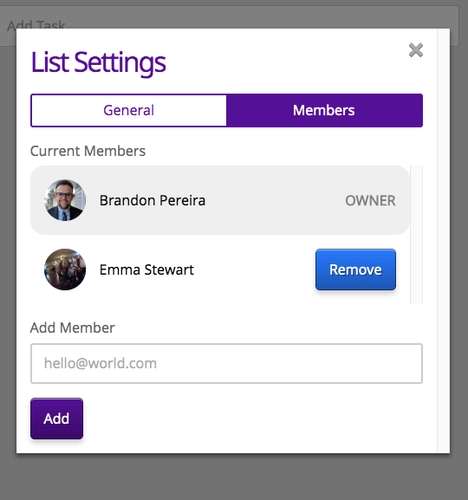 List Members User Interface